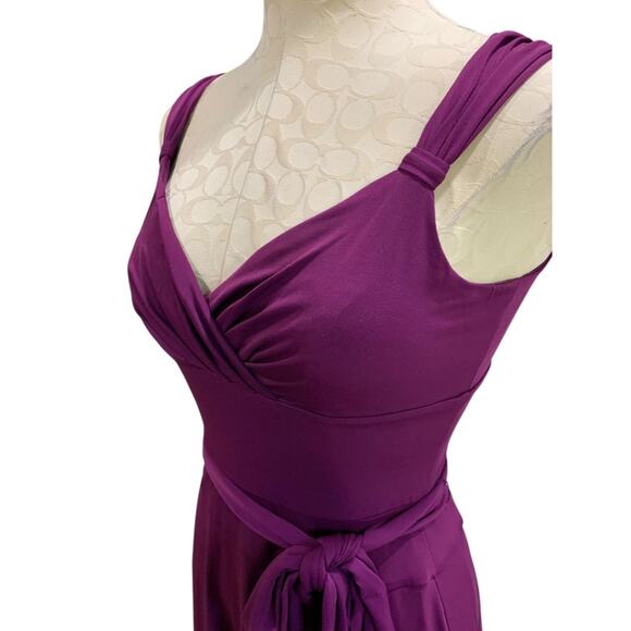 Size 4 Morgan McFeeters Purple V-Neck Dress Sleeveless Belted - Picture 7 of 8